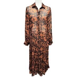 The Shirt by Rochelle Behrens Rust & Black Sheer Floral Maxi Shirt Dress (S)